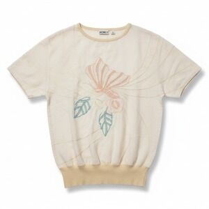 Koret Vintage Pastel Embroidered Butterfly Floral Ramie Top, Woman's Small
